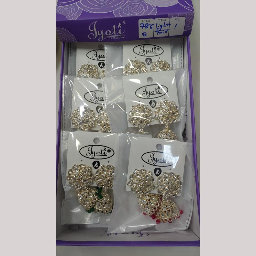 Tip Top Jewellers Stunning Kundan Stone And Pearl Jhumki Earrings (Pack of 12)