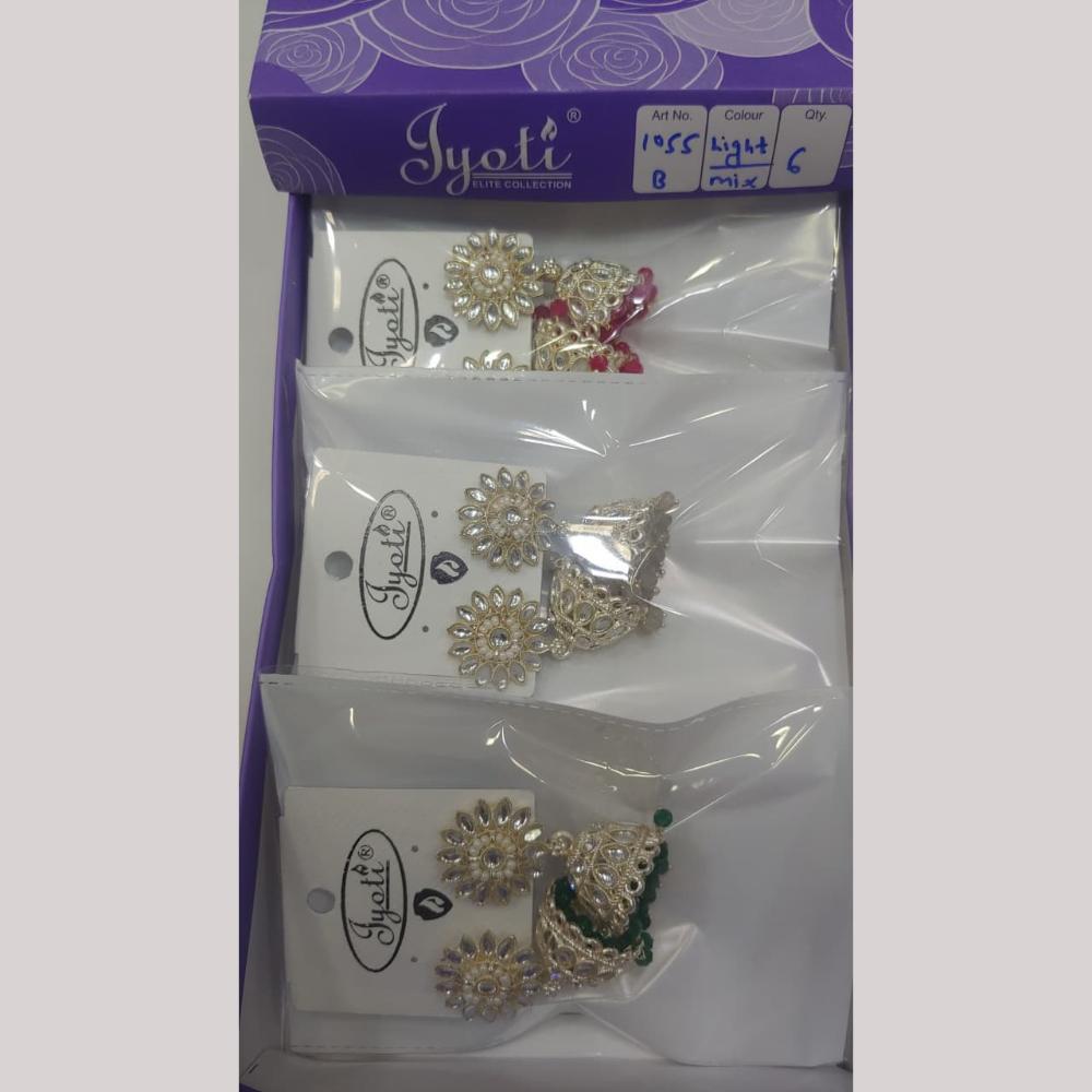 Tip Top Jewellers Stunning Kundan Stone And Pearl Jhumki Earrings (Pack of 12)