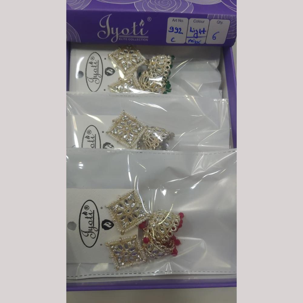Tip Top Jewellers Stunning Kundan Stone And Pearl Jhumki Earrings (Pack of 12)