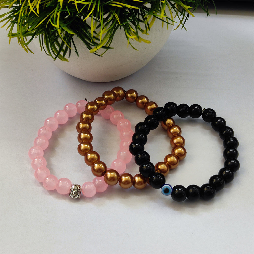 Urthn Trinity Evil Eye Beads Bracelet Combo - 1005264 (Pack Of 6)