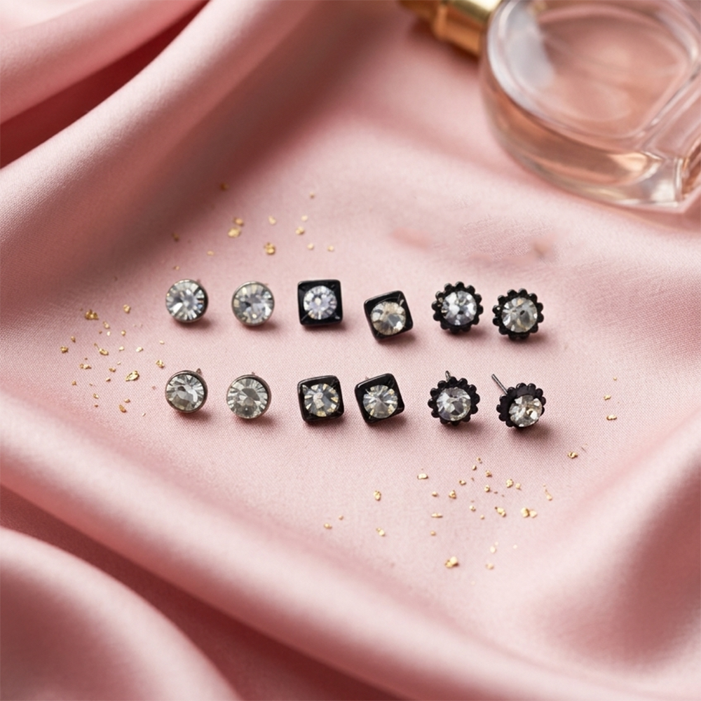 Urthn Shiny Austrian Stone Set of 6 Studs Earrings(Pack of 6)