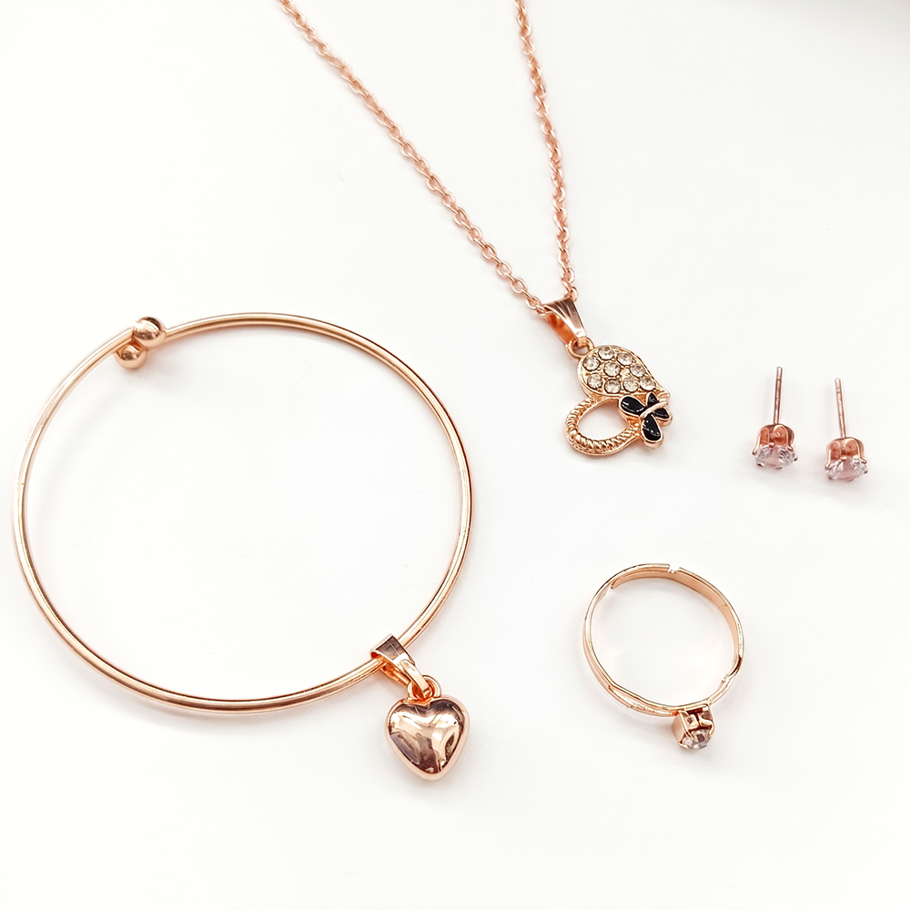 Urthn Rose Gold Plated Chain Pendant Earrings Rings And Bracelet Jewellery Combo Set (Pack of 6)