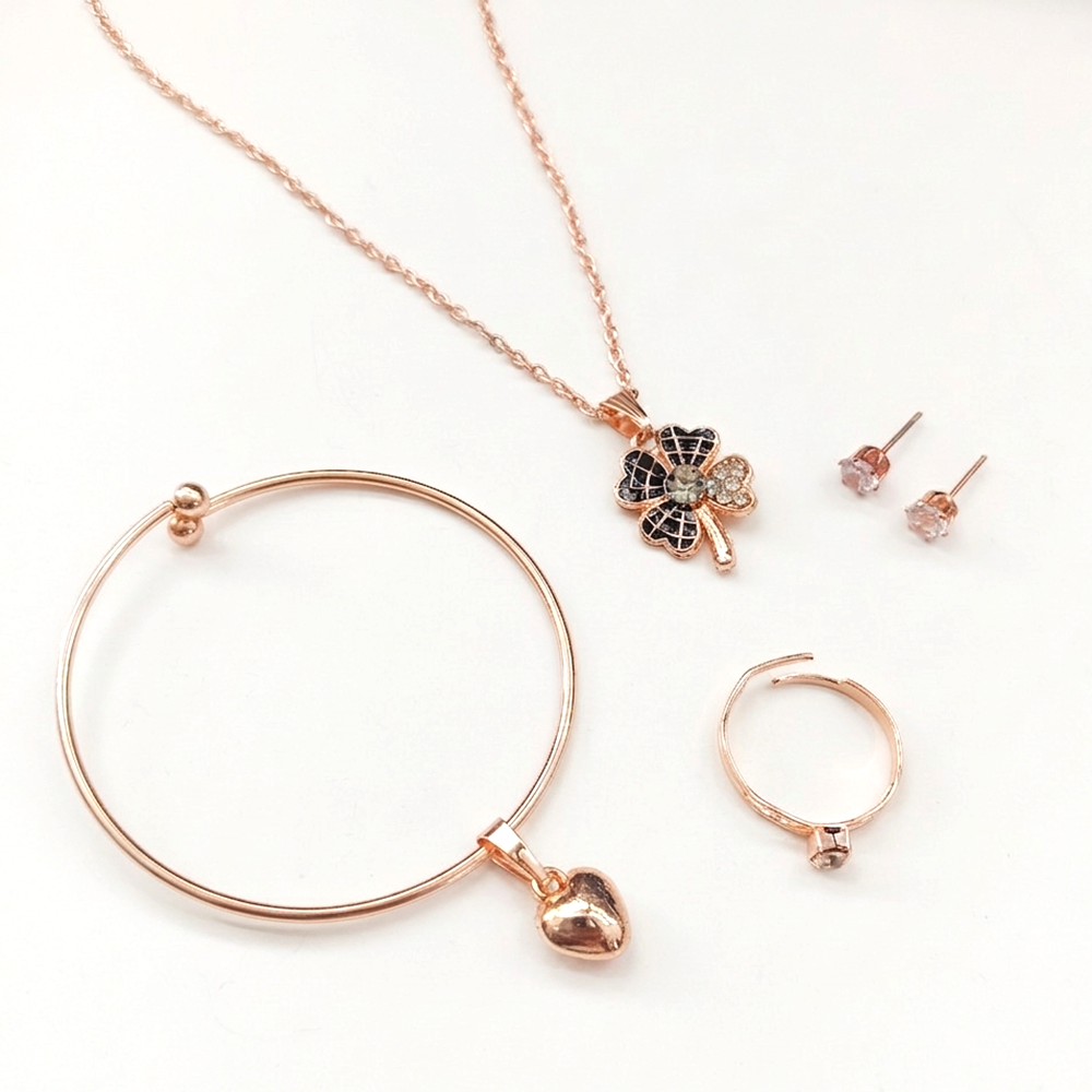 Urthn Rose Gold Plated Chain Pendant Earrings Rings And Bracelet Jewellery Combo Set (Pack of 6)
