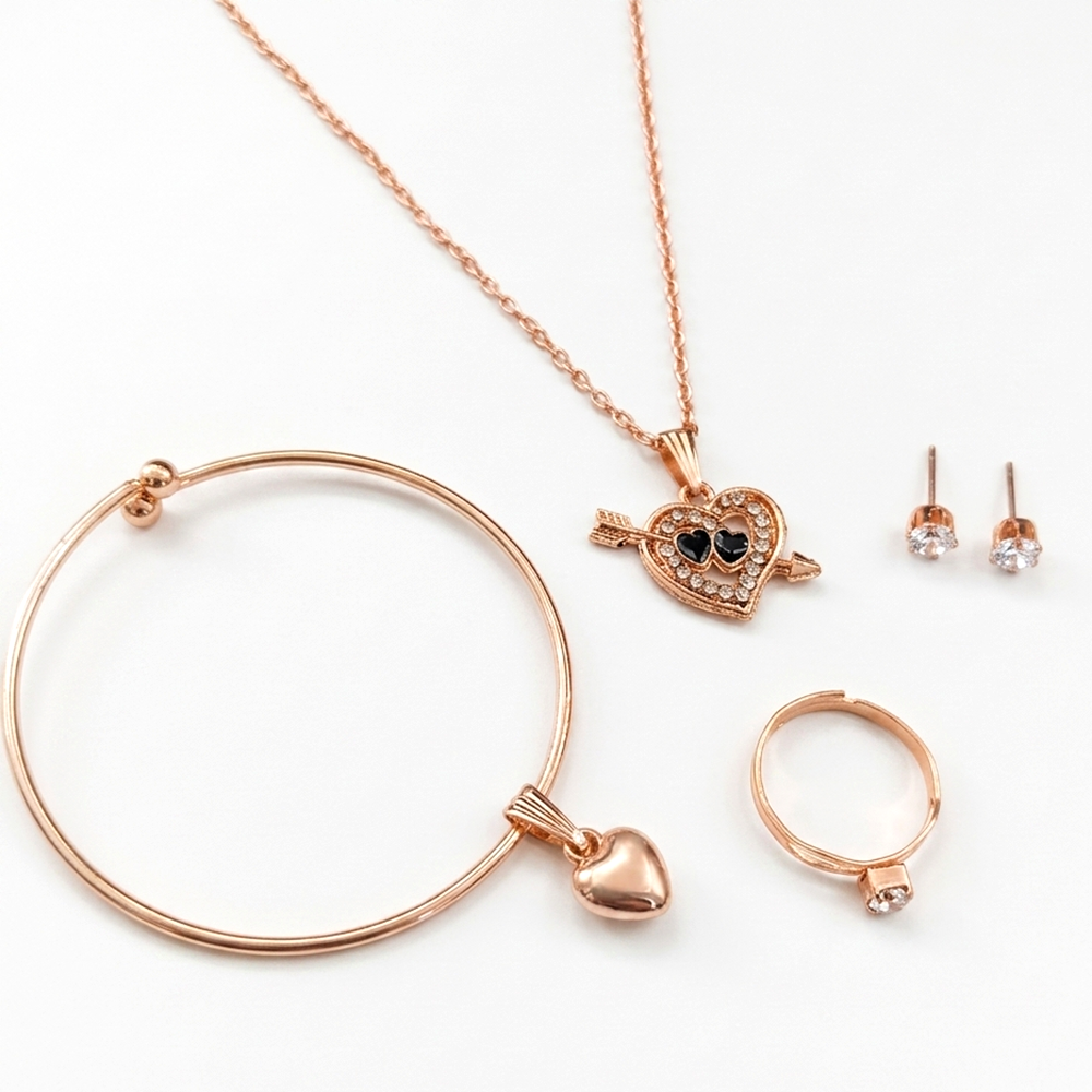 Urthn Rose Gold Plated Chain Pendant Earrings Rings And Bracelet Jewellery Combo Set (Pack of 6)