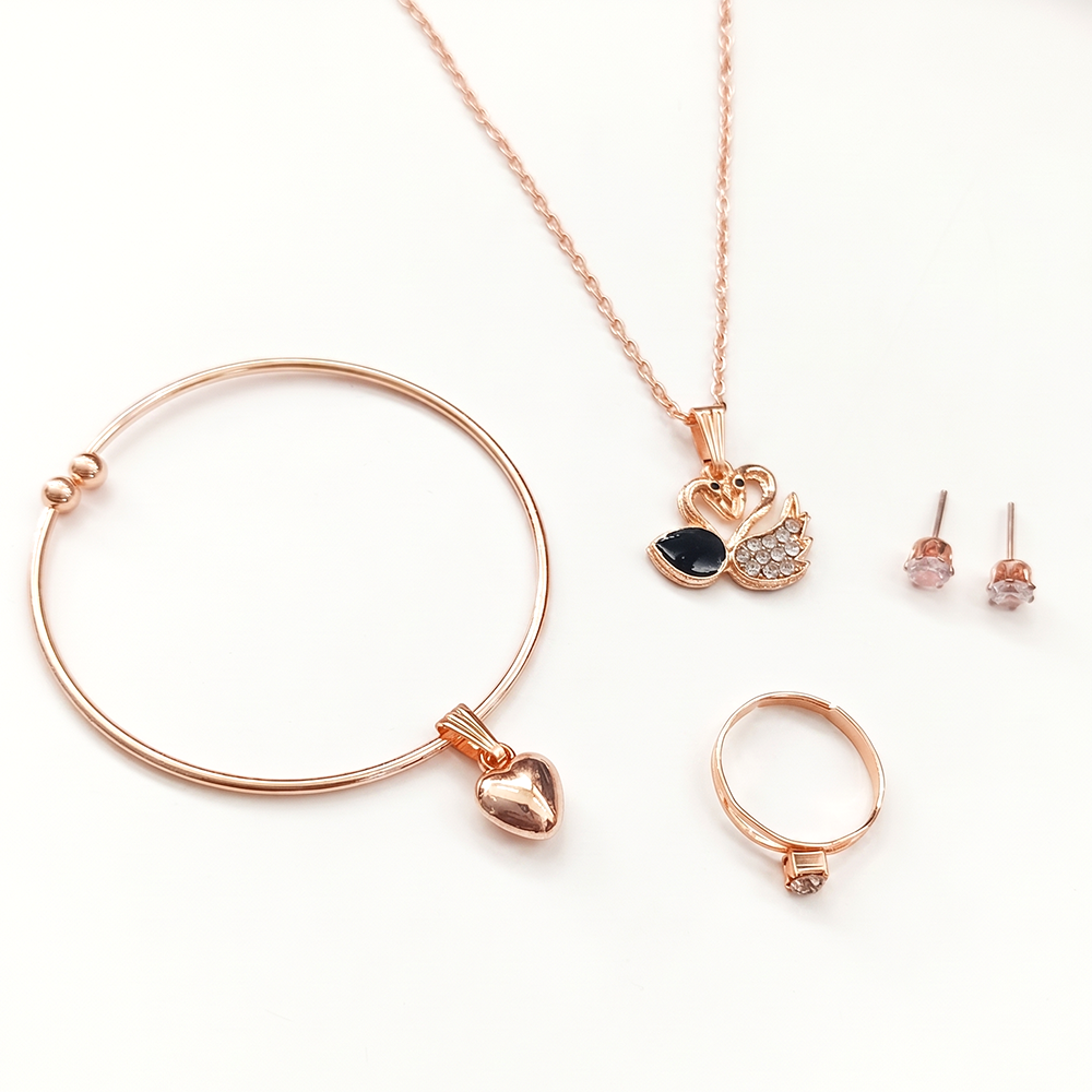 Urthn Rose Gold Plated Chain Pendant Earrings Rings And Bracelet Jewellery Combo Set (Pack of 6)