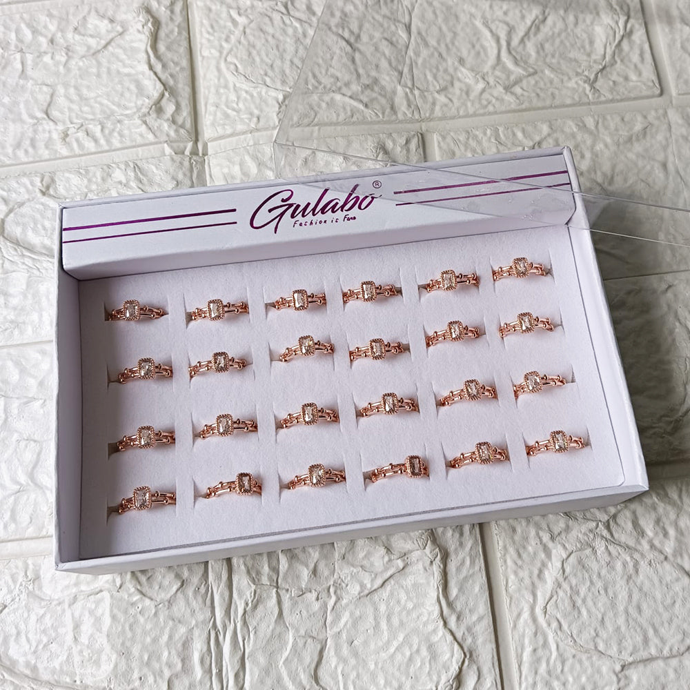 Urthn Premium Rose Gold Plated Assorted Design Crystal Stone Rings Set