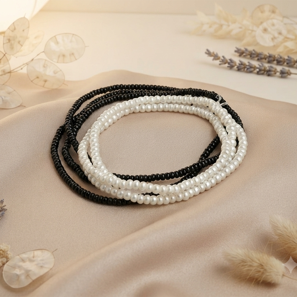 Urthn Trendy Black And White Strand Seed Bead Bracelet Combo Set of 6 for Women