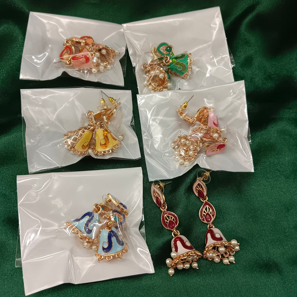Urthn Gold Plated Assorted Color Set Of 6 Meenakari Earrings Combo