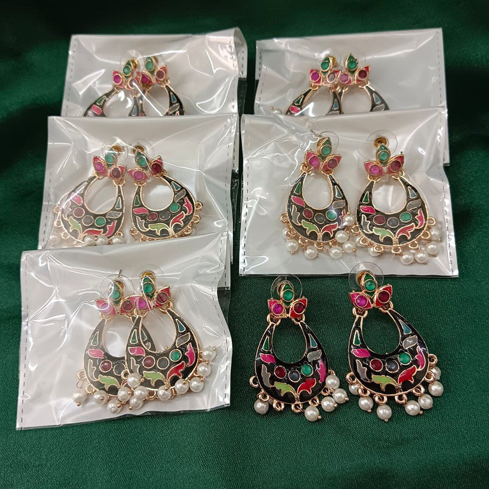 Urthn Gold Plated Assorted Color Set Of 6 Meenakari Earrings Combo