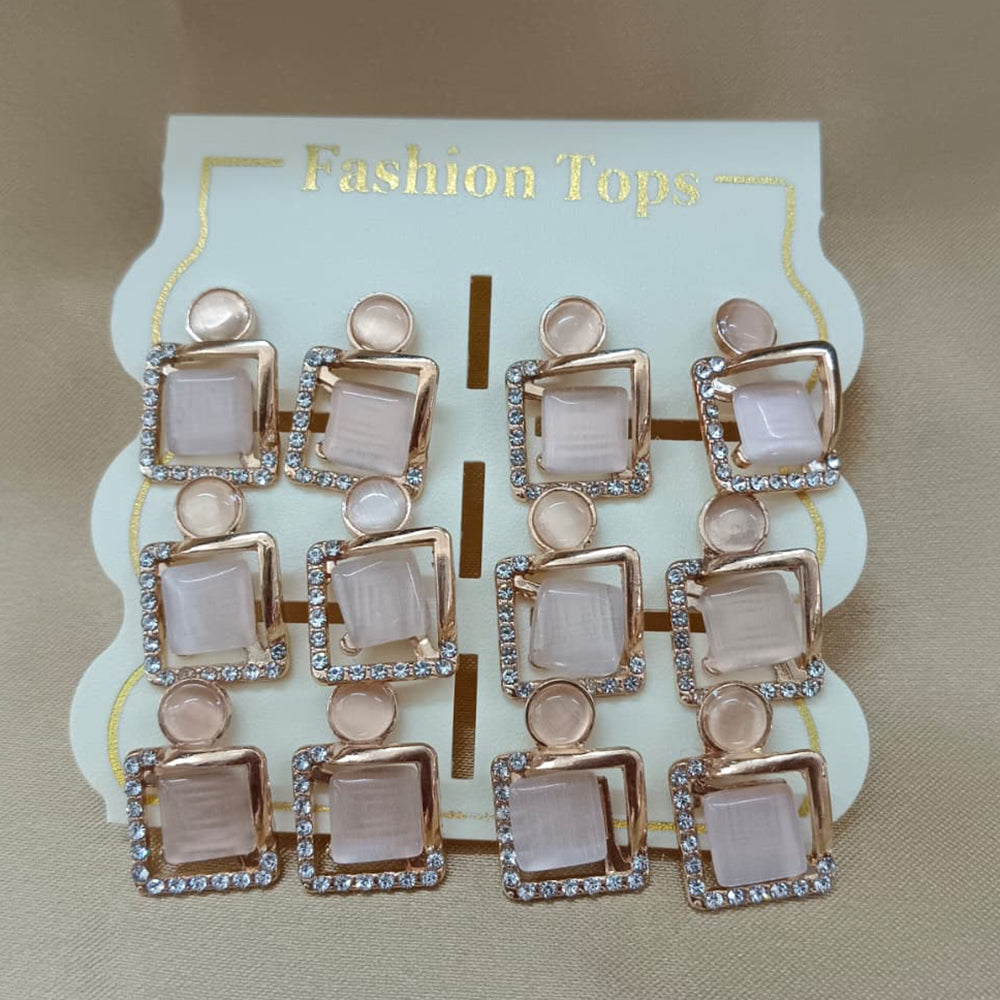Urthn Monalisa Stone Stylish Set Of 6 Stud Earrings Combo
