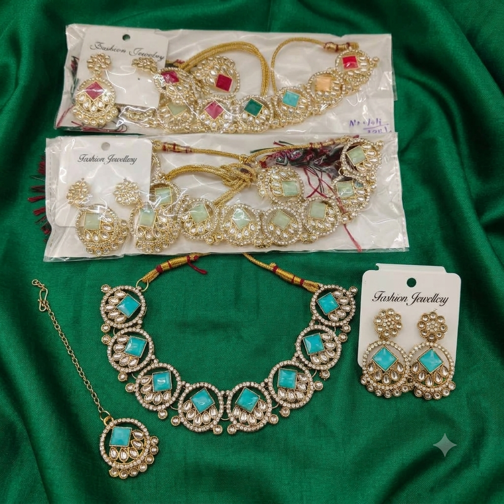 Urthn Gold Plated Kundan Stone Fashion Jewellery Combo Set