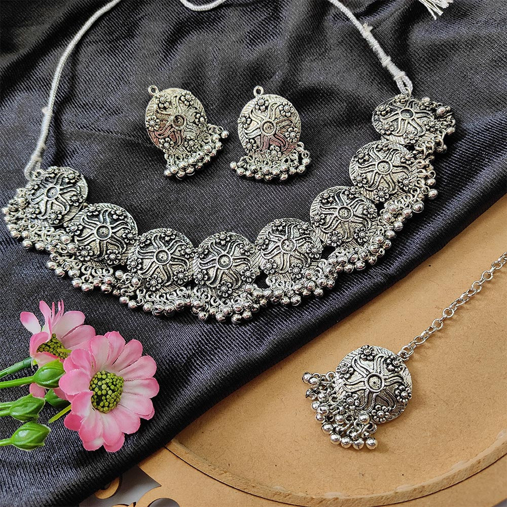 Darshana Jewels Oxidised Plated Necklace Set