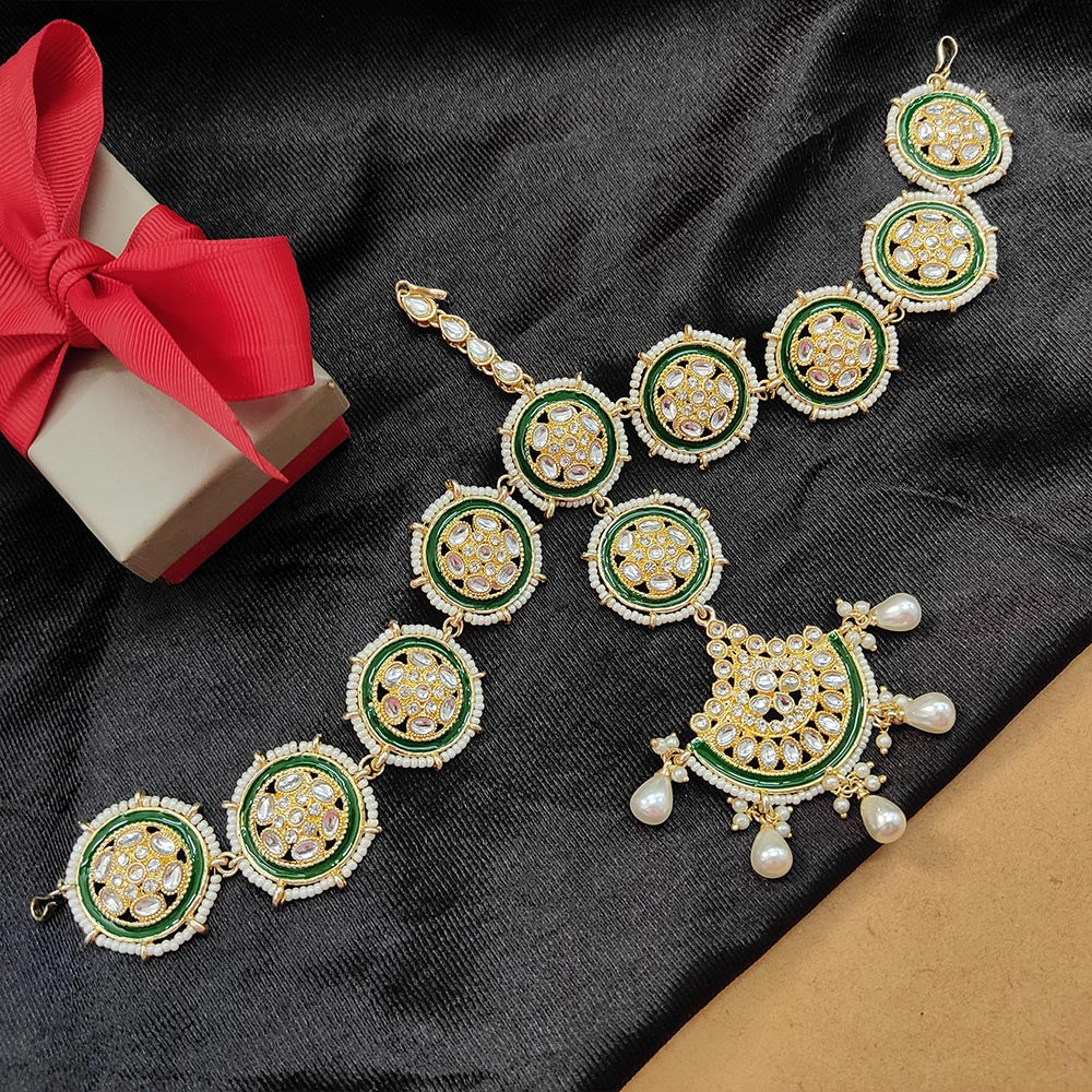 Darshana Jewels Gold Plated Kundan Stone And Pearl Sheeshphool