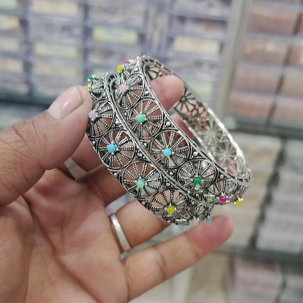 Om Creations Oxidised Finish Pota Stone Designer Bangles Set