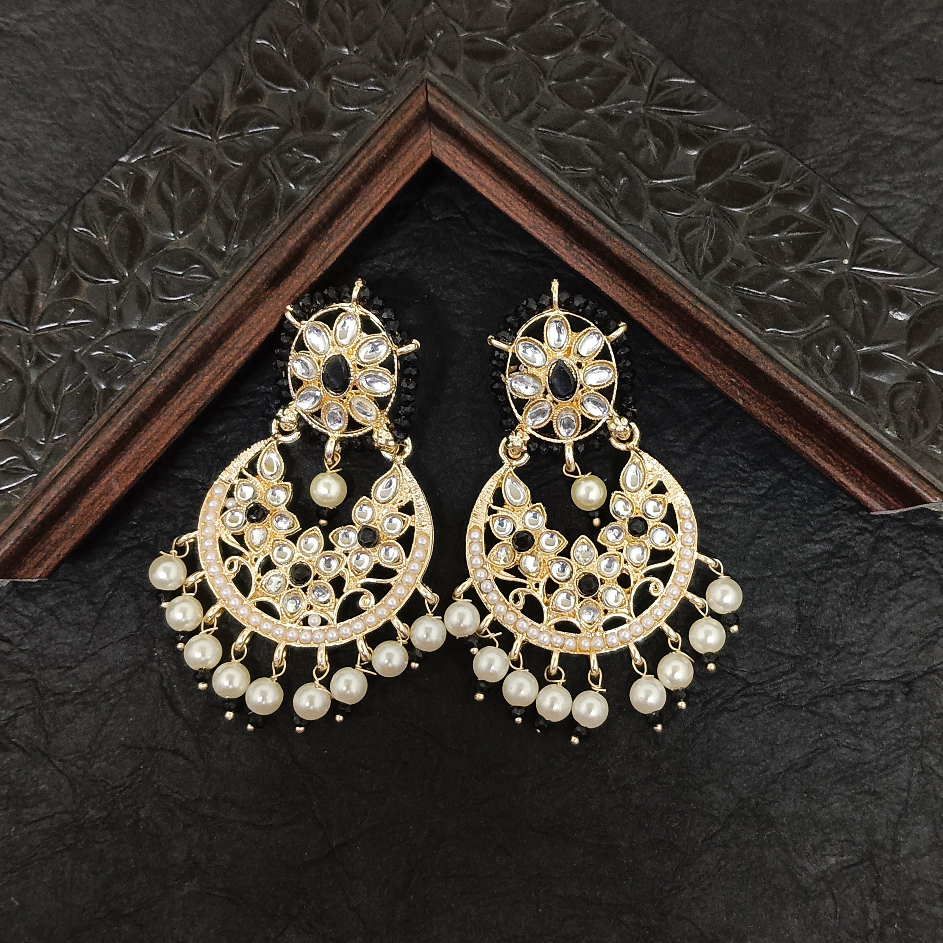 Darshana Jewels Premium Kundan Stone And Pearl Dangler Earrings For Women