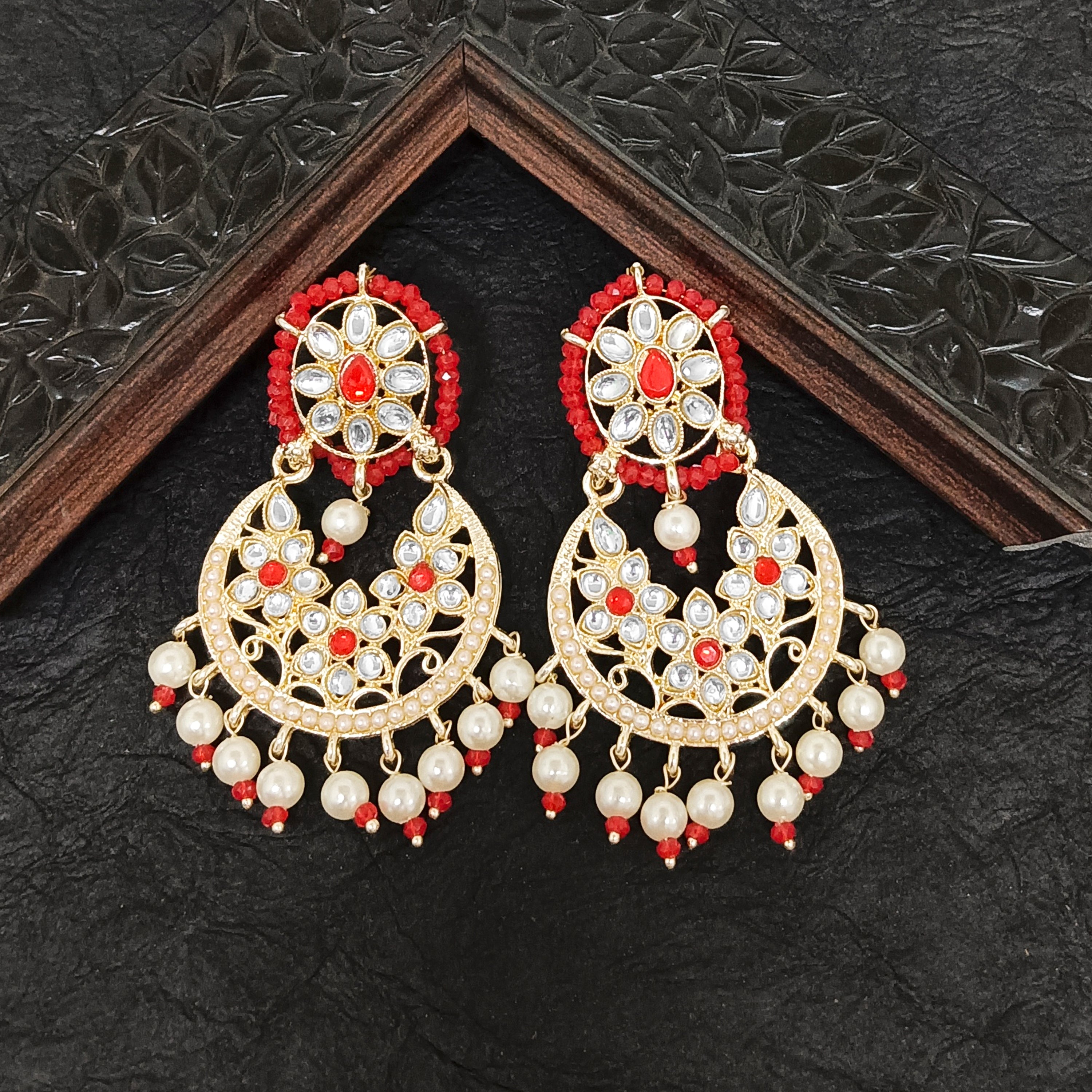 Darshana Jewels Premium Kundan Stone And Pearl Dangler Earrings For Women