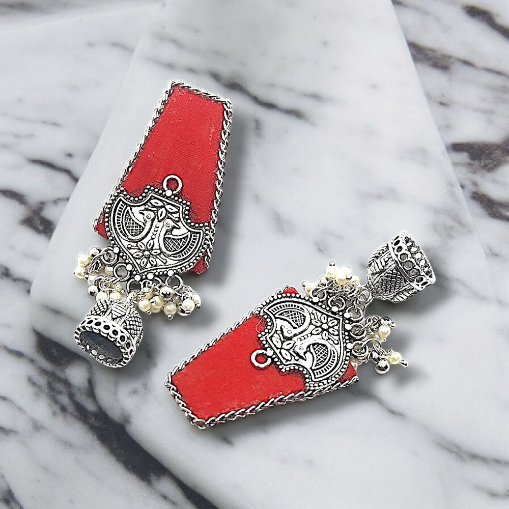 Handmade For Her Women's Handmade Red Fabric Earring