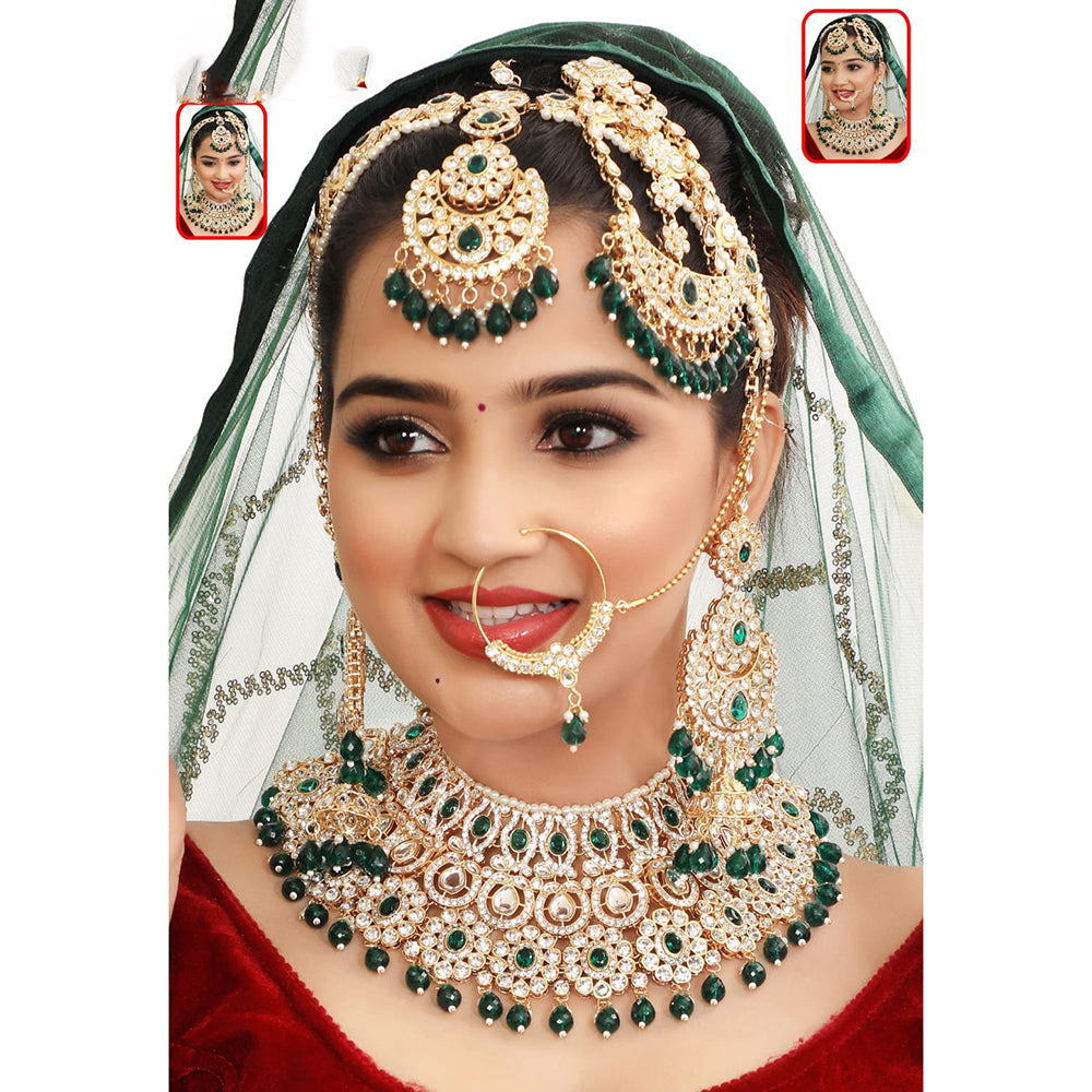 Neetu Art Premium Kundan Stone And Beaded Semi Bridal Necklace Set