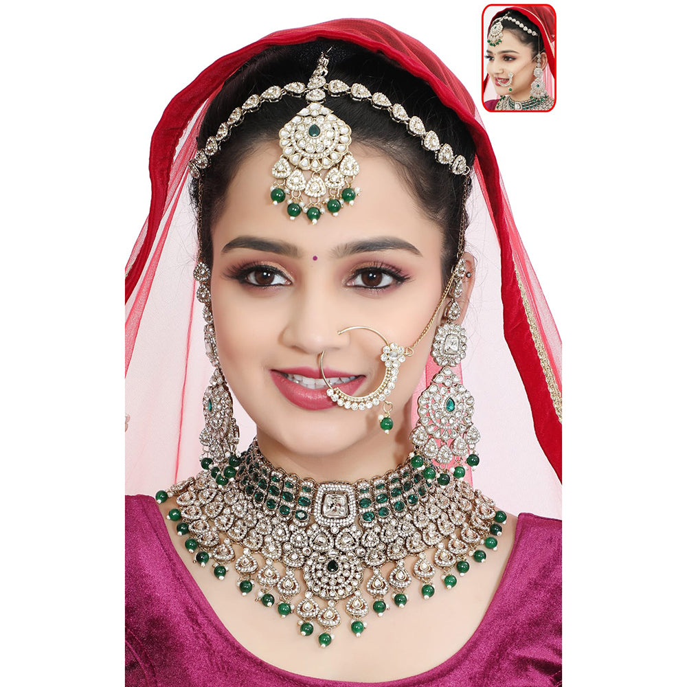 Neetu Art Elegant Kundan Stone And Beads Semi Bridal Necklace Set