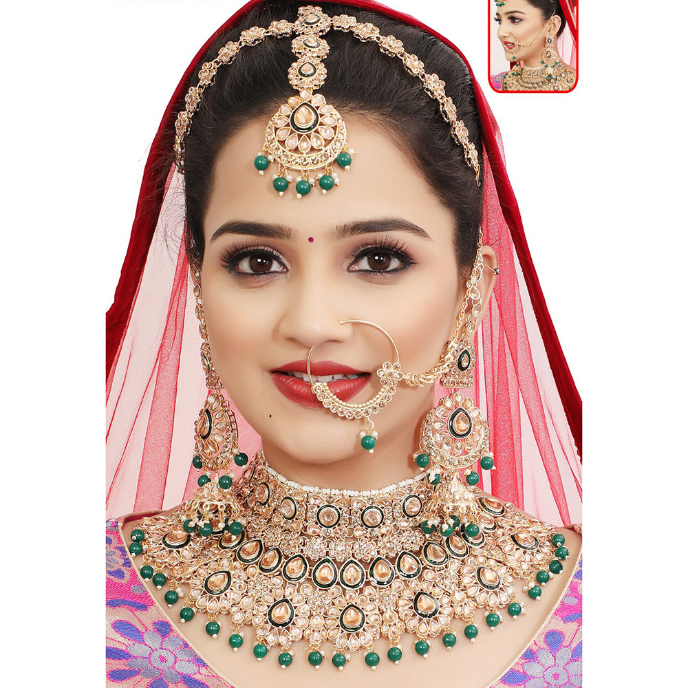 Neetu Art Premium Kundan Stone And Beaded Meenakari Semi Bridal Necklace Set
