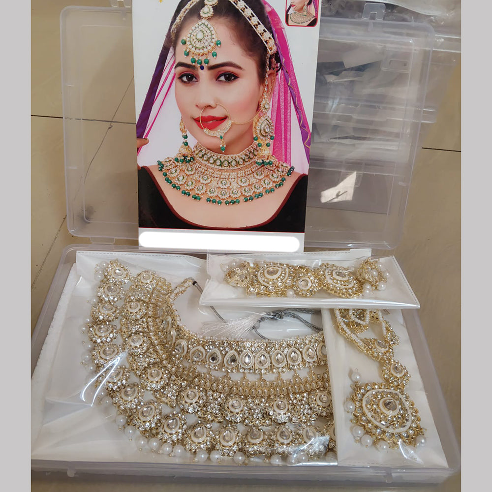 Neetu Art Elegant Kundan Stone And Beads Semi Bridal Necklace Set