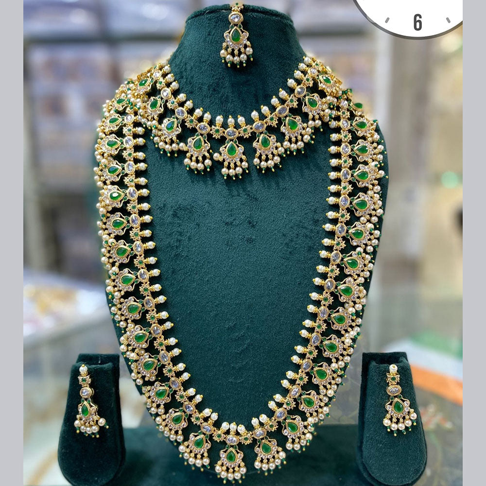 Manisha Jewellery Gold Plated Pota Stone And Pearl Necklace Combo