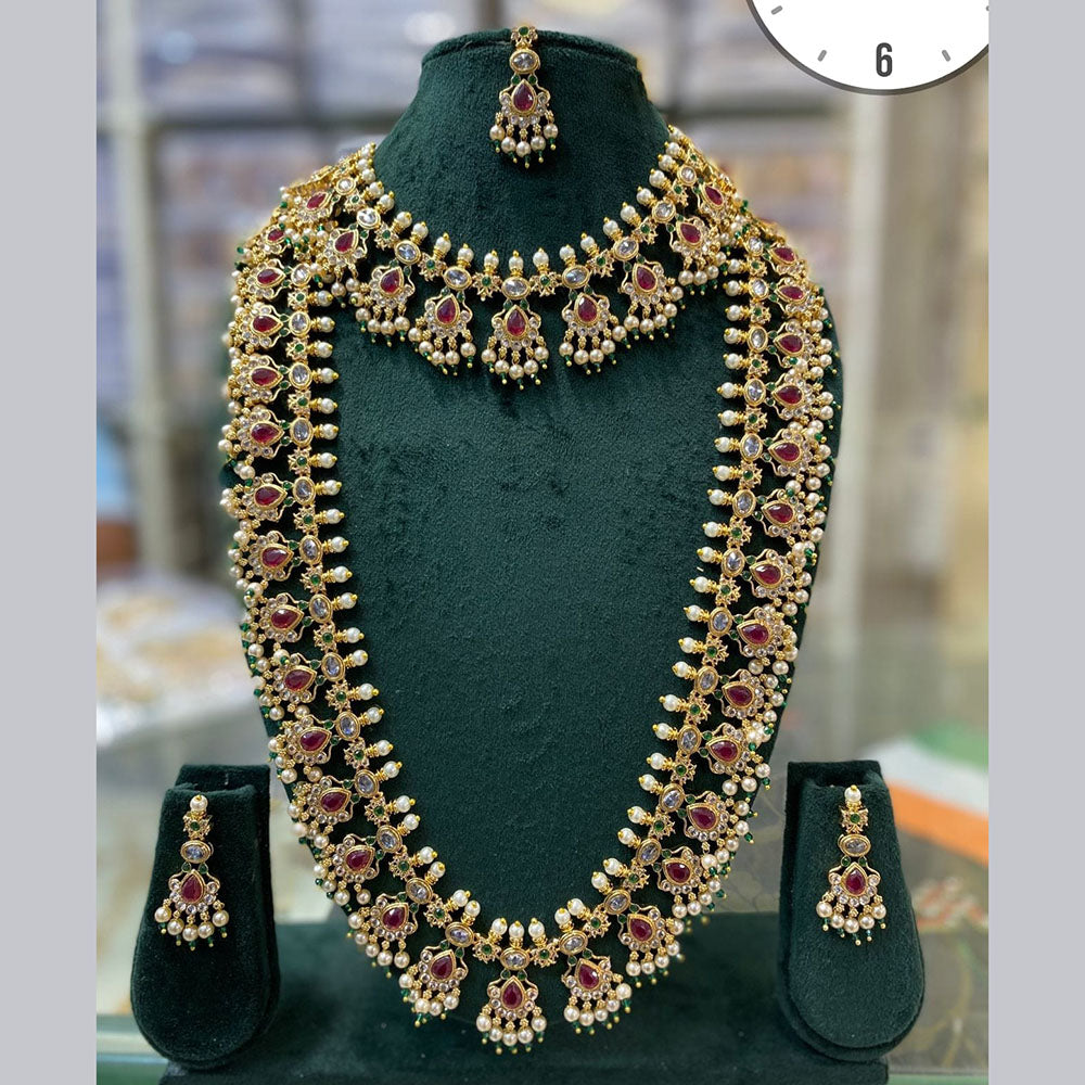 Manisha Jewellery Gold Plated Pota Stone And Pearl Necklace Combo