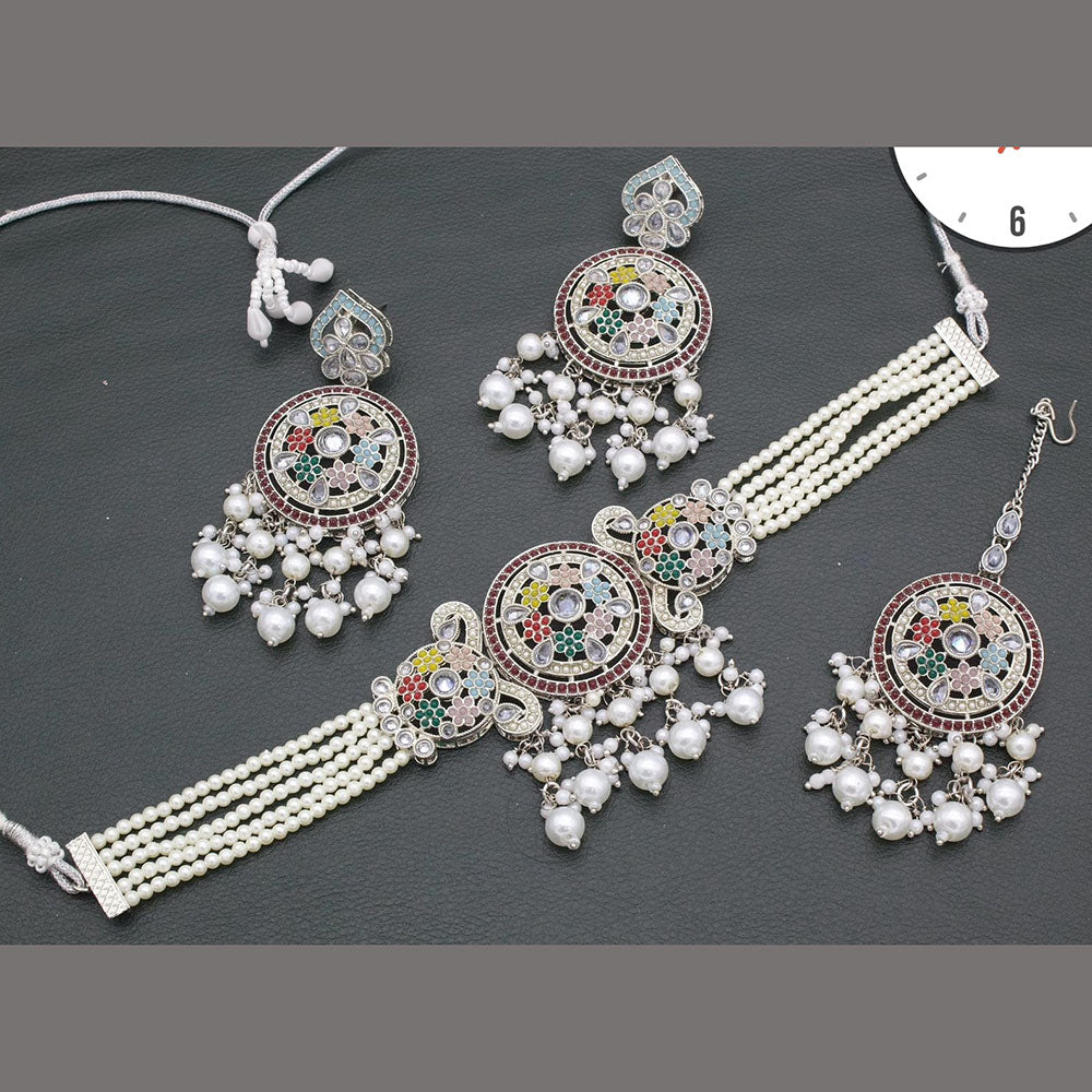 Manisha Jewellery Silver Plated Pota Stone And Pear Choker Necklace Set