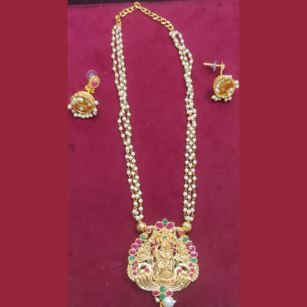 Manisha Jewellery Gold Plated Pota Stone Temple Necklace Set