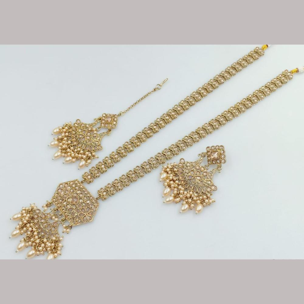 Manisha Jewellery Gold Plated Kundan Stone And Beads Long Necklace Set