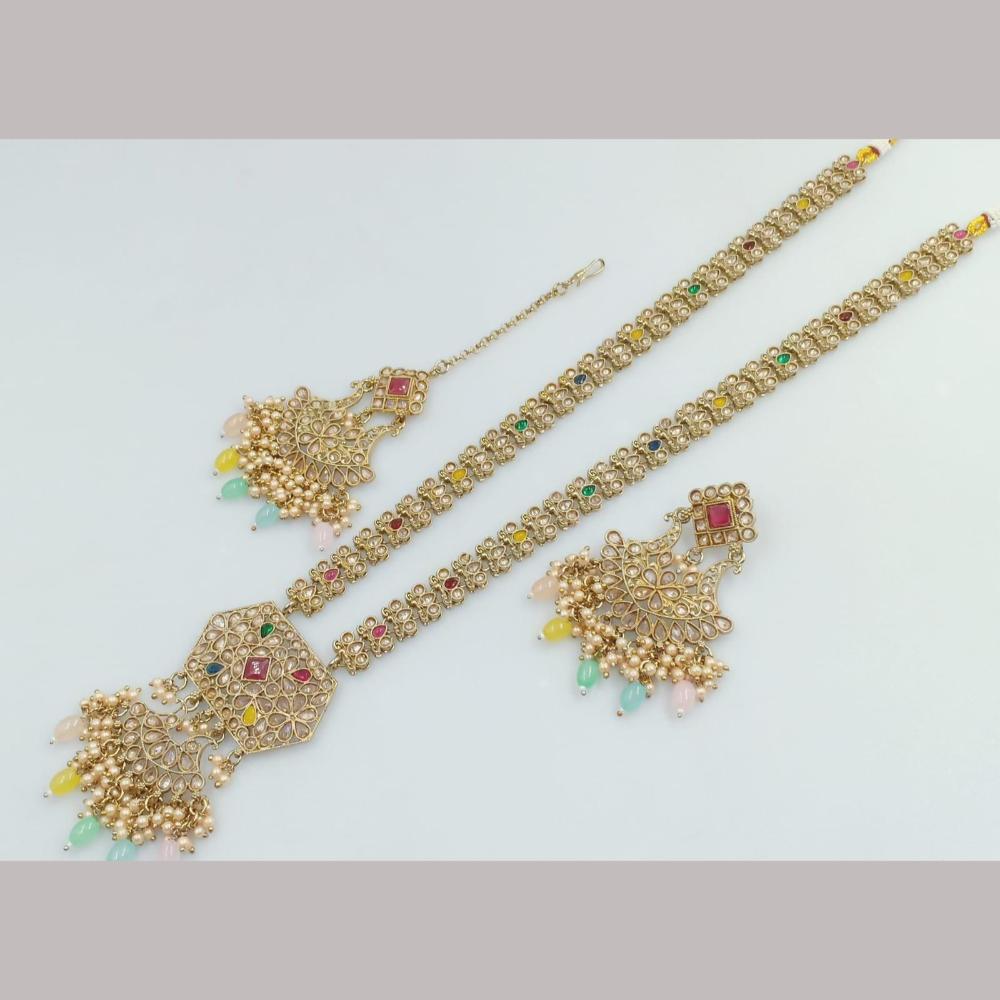 Manisha Jewellery Gold Plated Kundan Stone And Beads Long Necklace Set