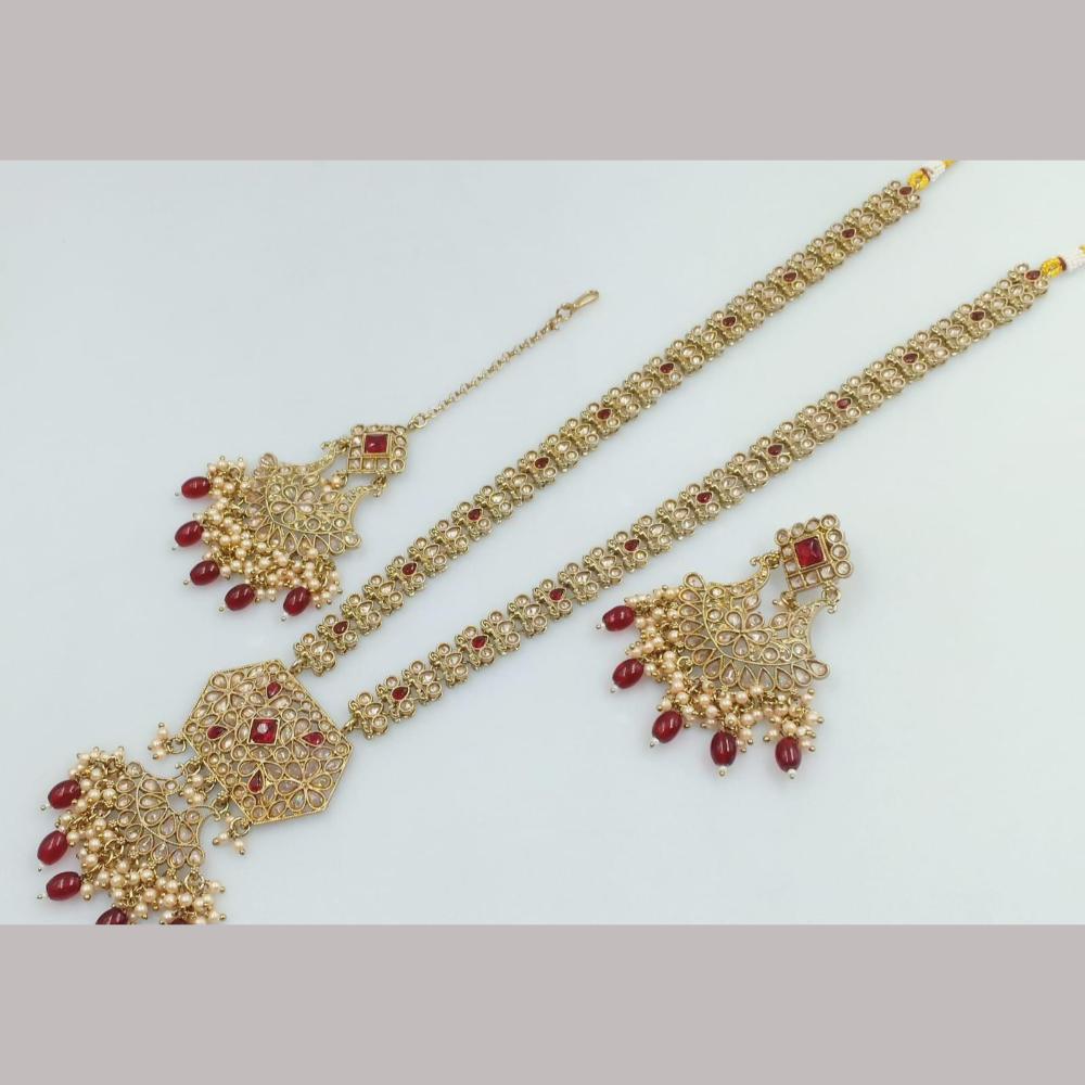 Manisha Jewellery Gold Plated Kundan Stone And Beads Long Necklace Set