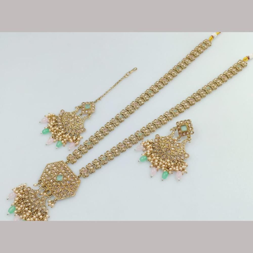 Manisha Jewellery Gold Plated Kundan Stone And Beads Long Necklace Set