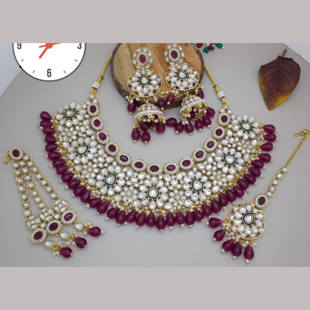 Manisha Jewellery Gold Plated Kundan Stone And Beads Necklace Set