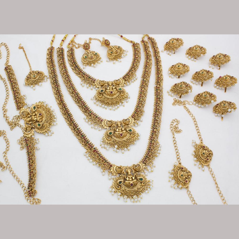Manisha Jewellery Gold Plated Pota Stone Temple Bridal Set