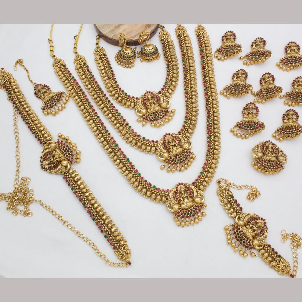 Manisha Jewellery Gold Plated Pota Stone Temple Bridal Set