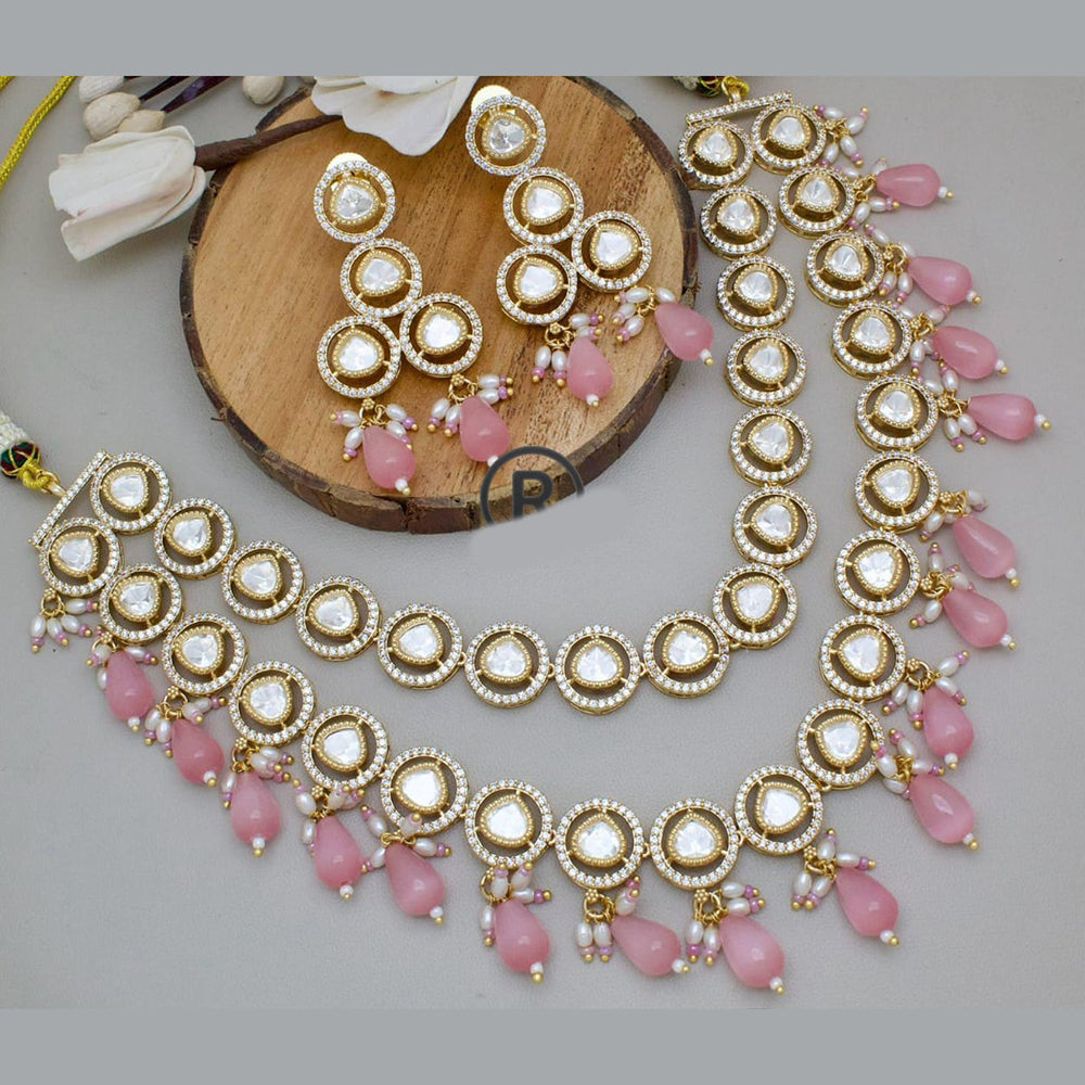 Manisha Jewellery Gold Plated Kundan Stone And Beads Double Layer Necklace Set