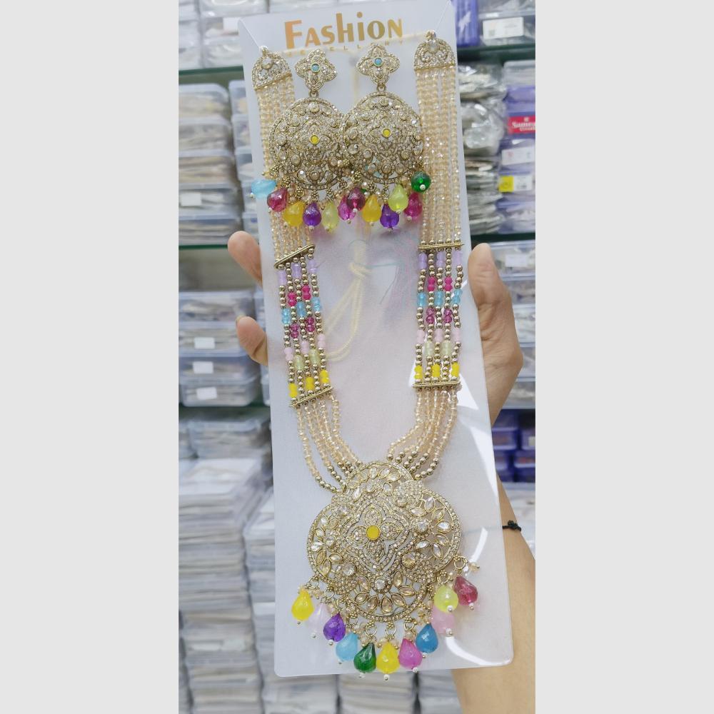 Manisha Jewellery Gold Plated Crystal Stone And Pearls Long Necklace Set
