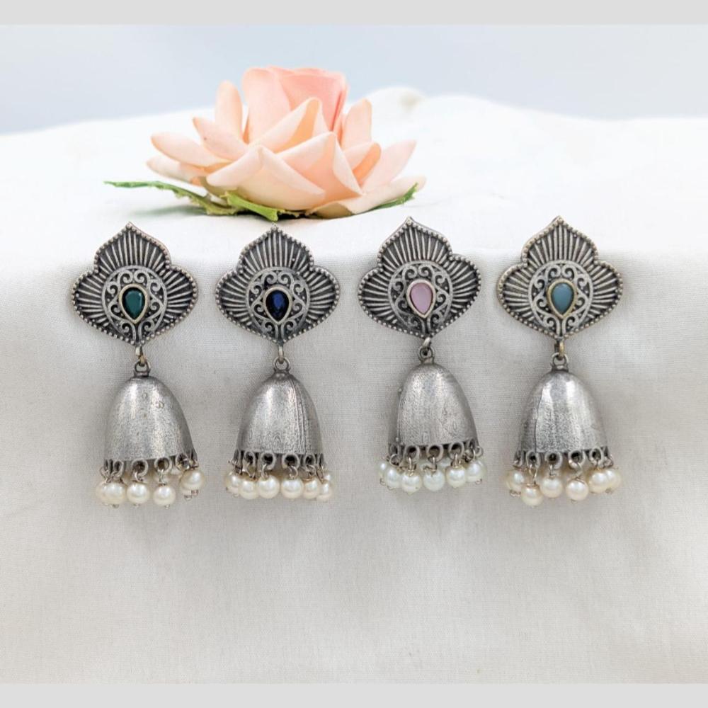 Manisha Jewellery Oxidised Plated Pota Stone And Pearls Jhumki Earrings