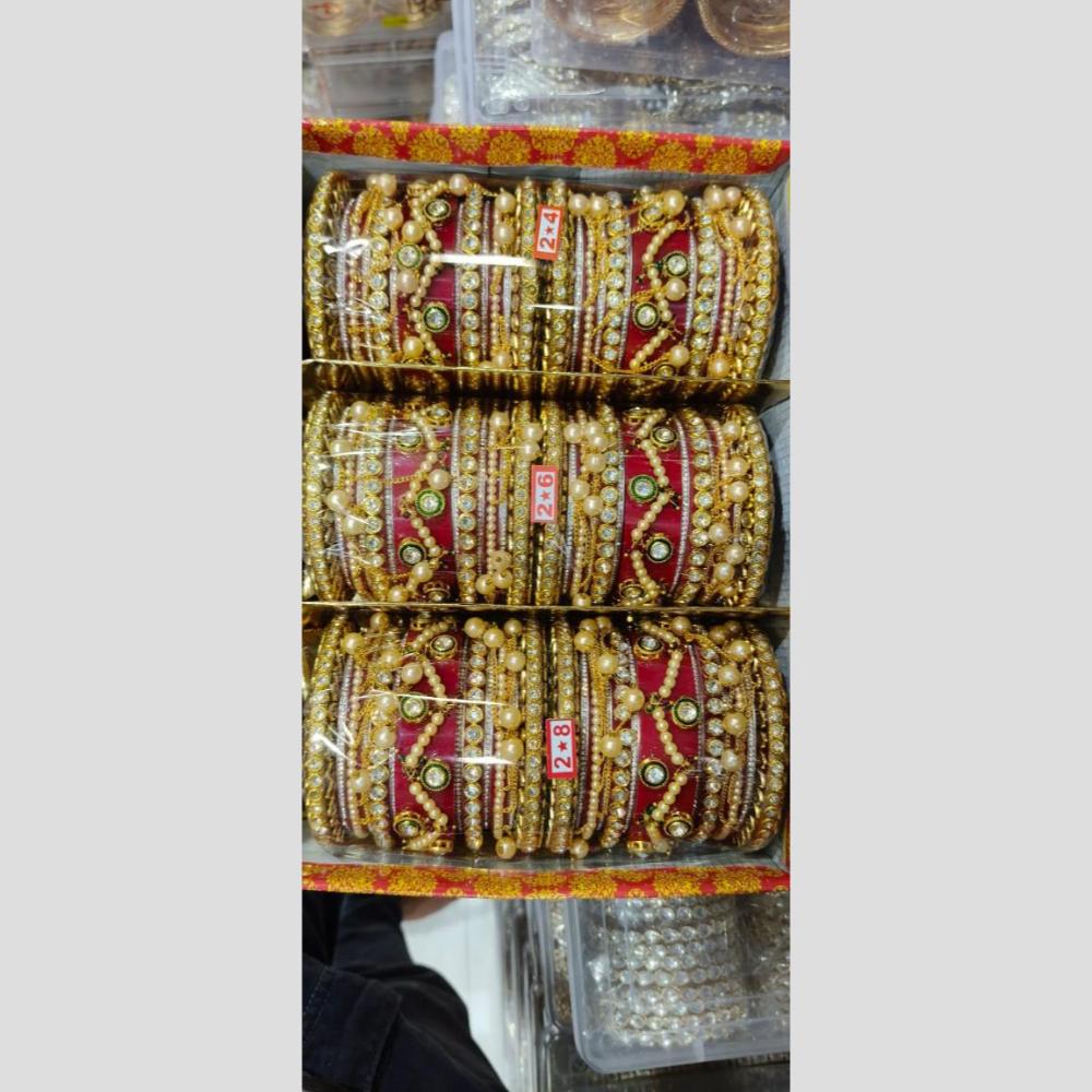 Manisha Jewellery Gold Plated Austrain Stone And Pearls Acrylic Bangles Set
