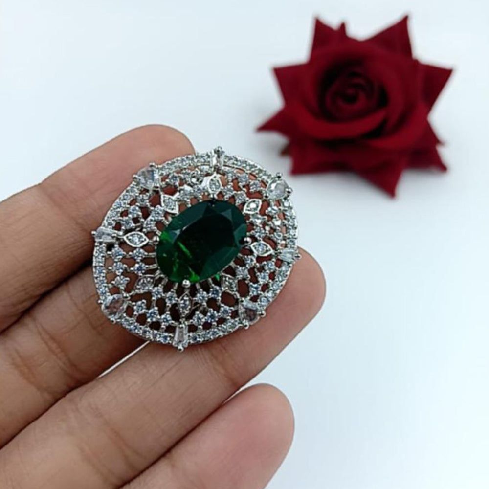 Manisha Jewellery Elegant Silver-Plated American Diamond Ring for Women