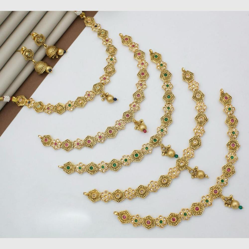Manisha Jewellery Gold Plated Crystals & Pearls Festive Wear Necklace Set