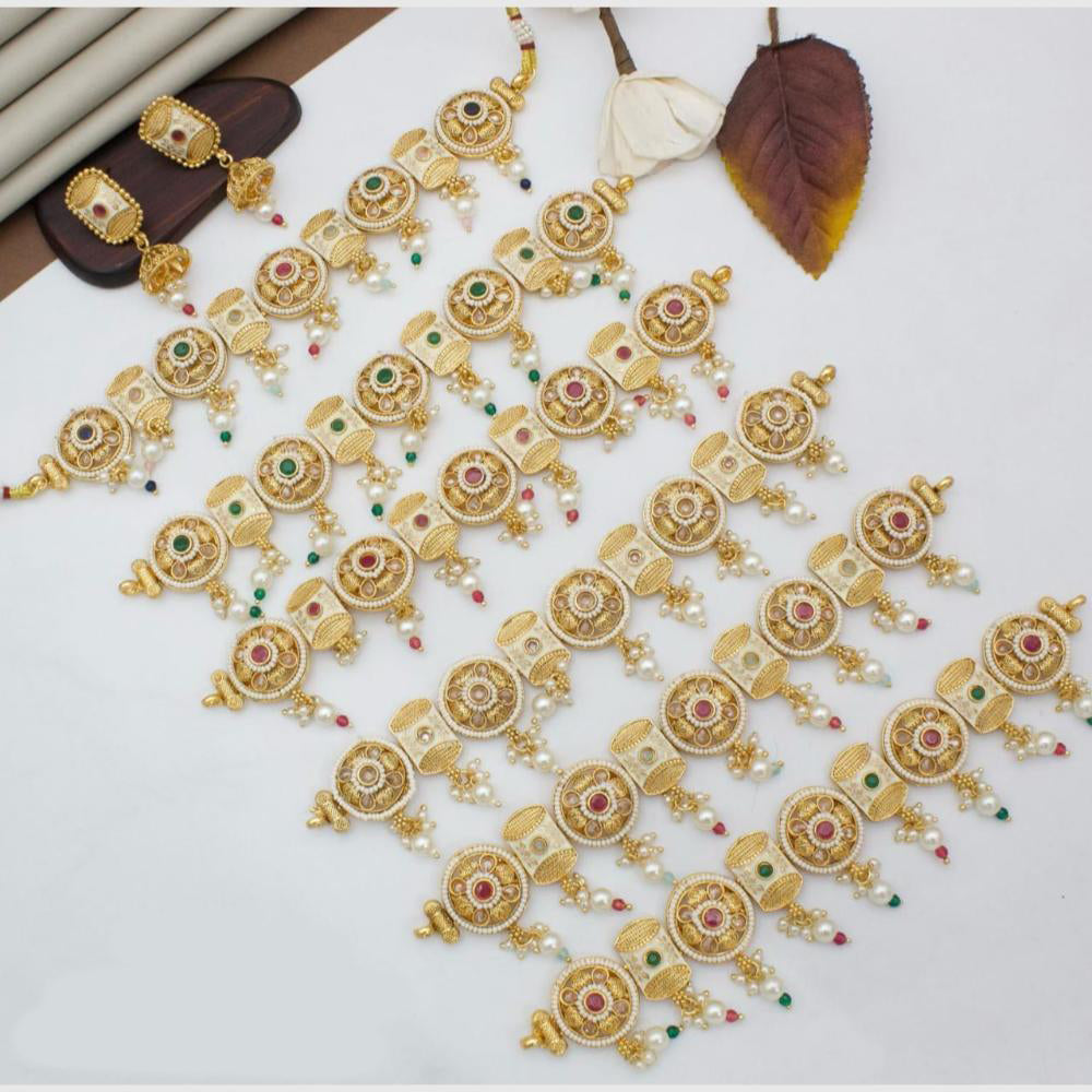 Manisha Jewellery Gold Plated Crystal and Pearls Festive Wear Necklace Set