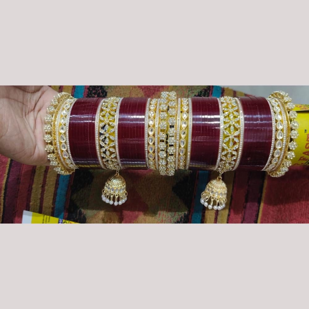 Manisha Jewellery Gold Plated Kundan & Austrian Stone Acrylic Traditional Bridal Bangle Set