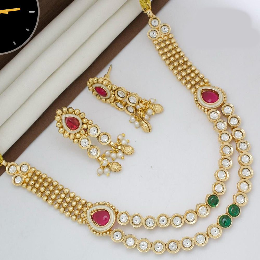 Manisha Jewellery Gold Plated Designer Pota And Kundan Meenakari Necklace Set