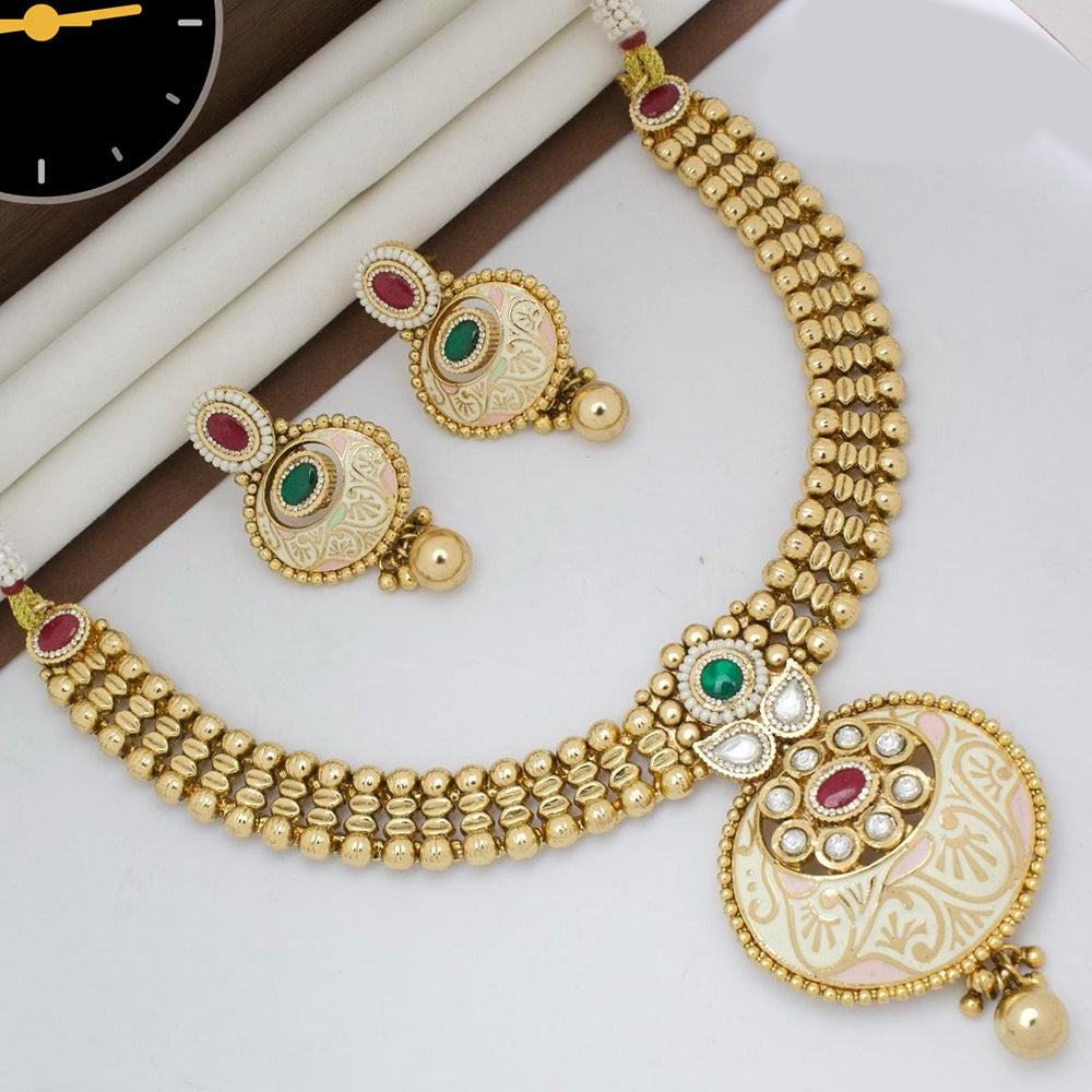Manisha Jewellery Gold Plated Designer Pota And Kundan Meenakari Necklace Set