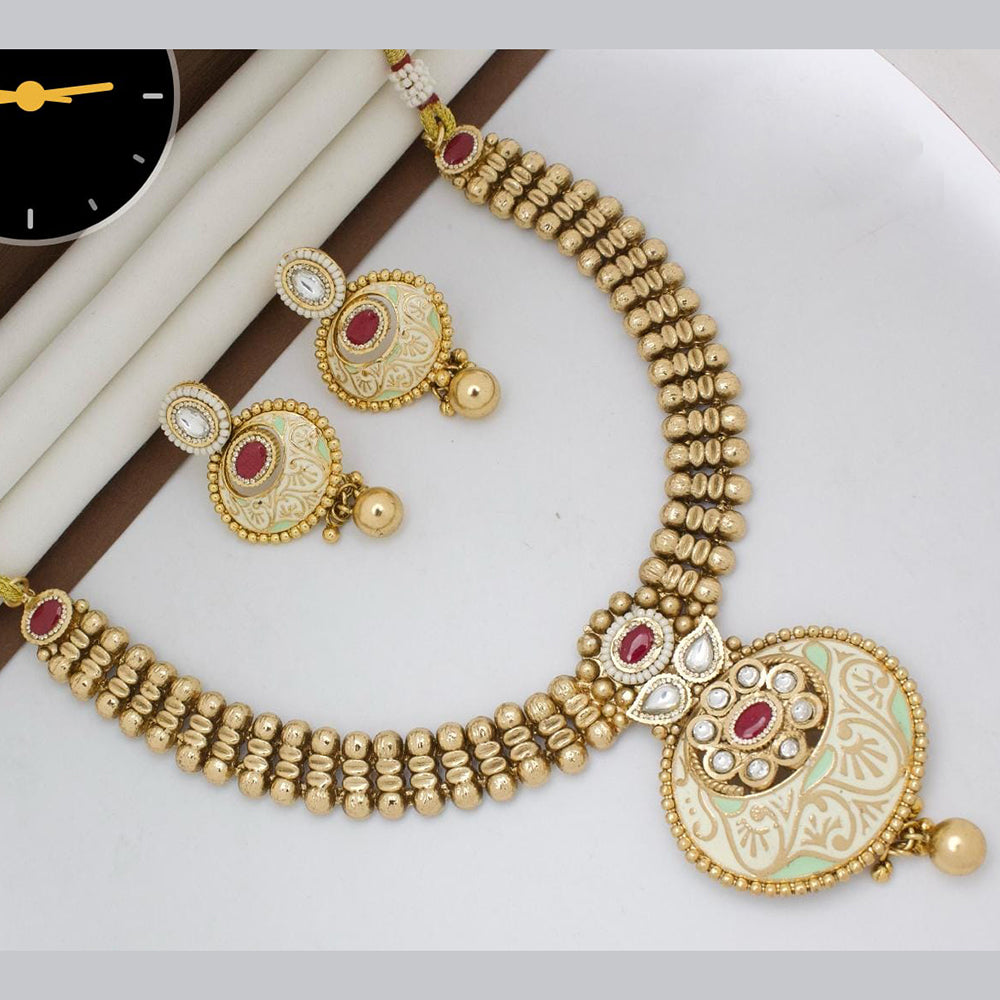 Manisha Jewellery Gold Plated Designer Pota And Kundan Meenakari Necklace Set