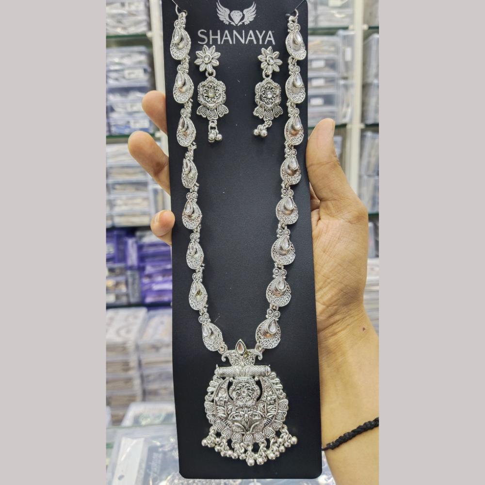 Manisha Jewellery Elegant Oxidised Plated Kundan Long Oxidised Necklace Set