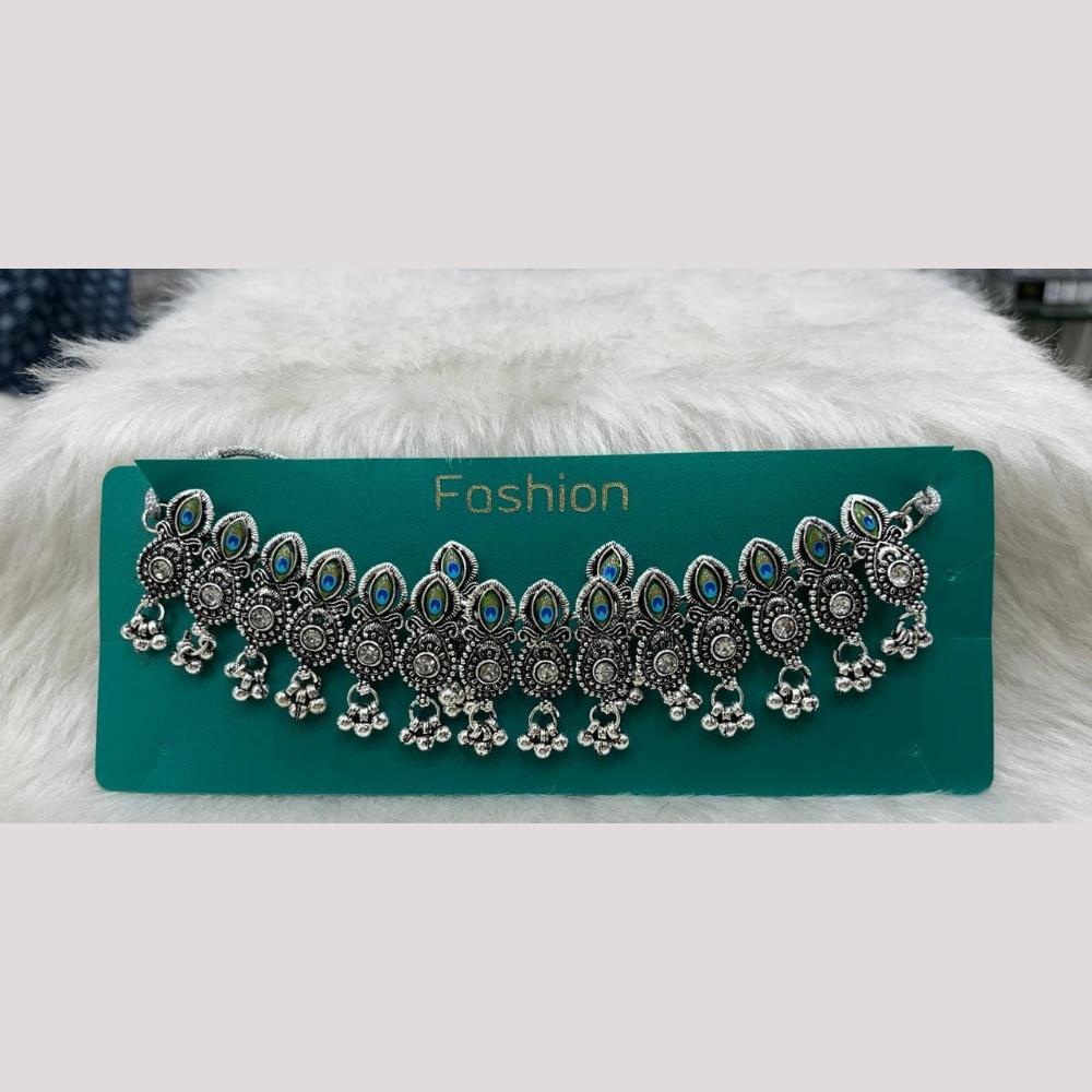 Manisha Jewellery Elegant Oxidised Plated Pota Stone Design Necklace Set
