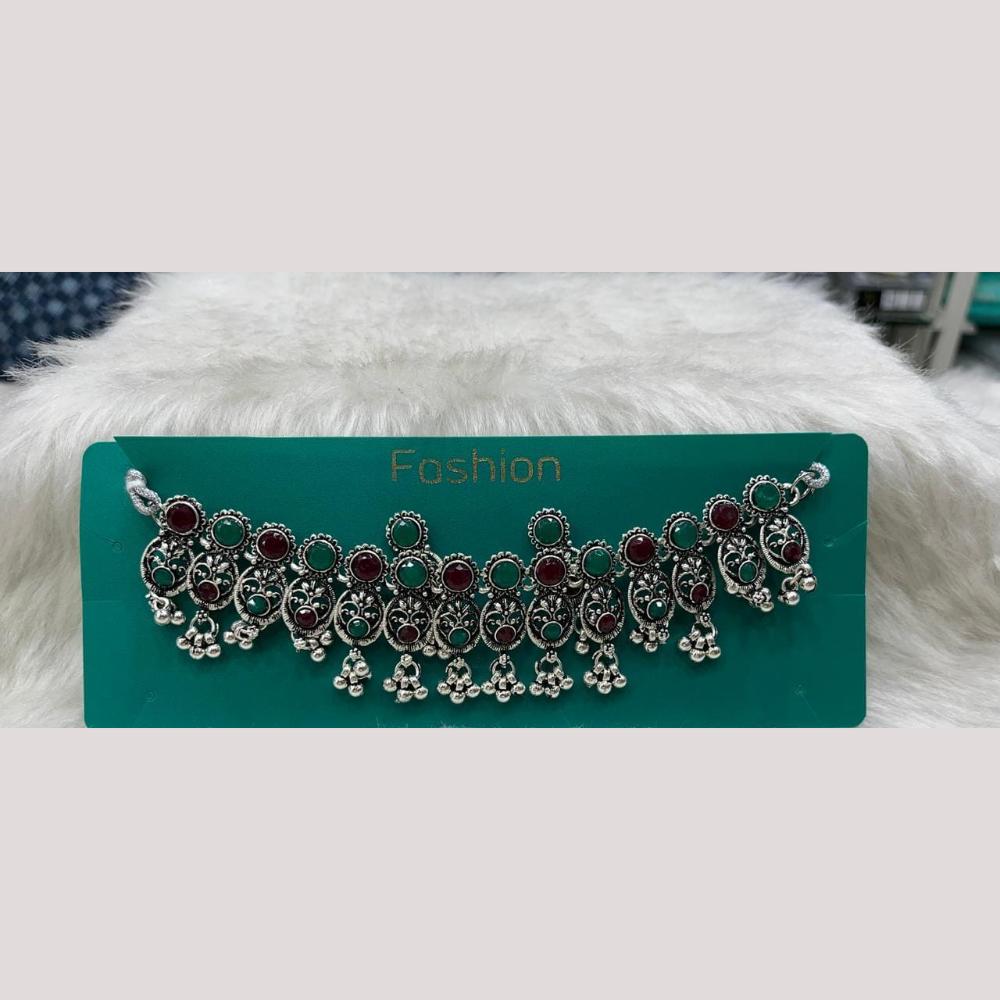 Manisha Jewellery Elegant Oxidised Plated Pota Stone Design Necklace Set